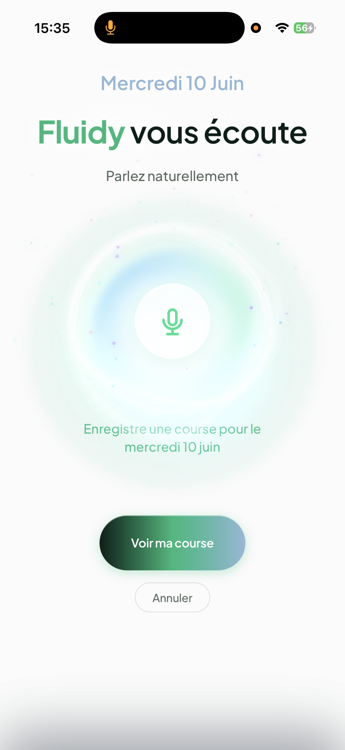 Fluidy écoute la dictée vocale